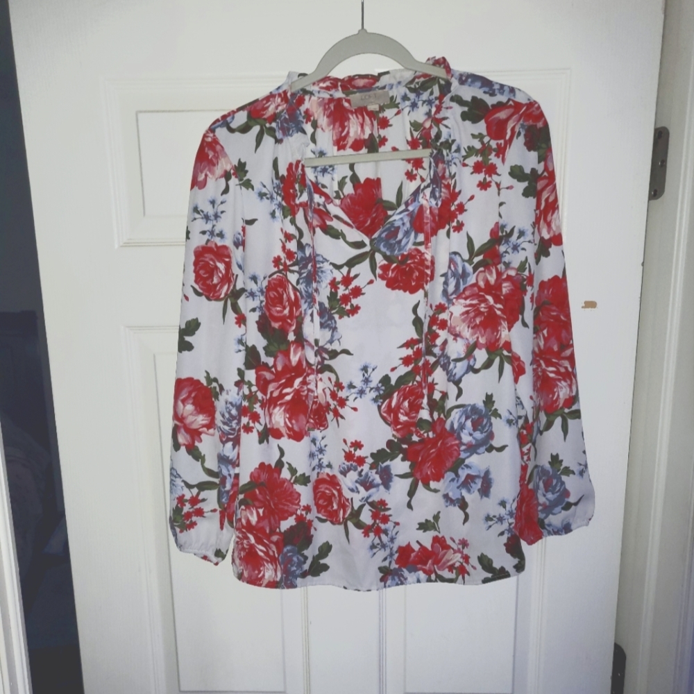 Loft Outlet,Women's Blouse white with flowers, Petite
